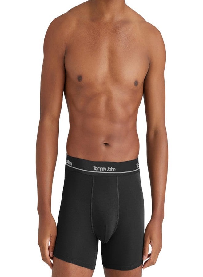Tommy John Men's Luxe Boxer Briefs Underwear - 4" 3-Pack, Viscose Derived From Bamboo, Stay-Put Waistband & Support Pouch (Black, Medium) - Image 2